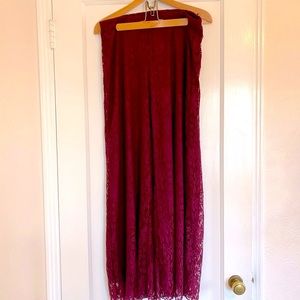 Burgundy lace pull on full legged pants